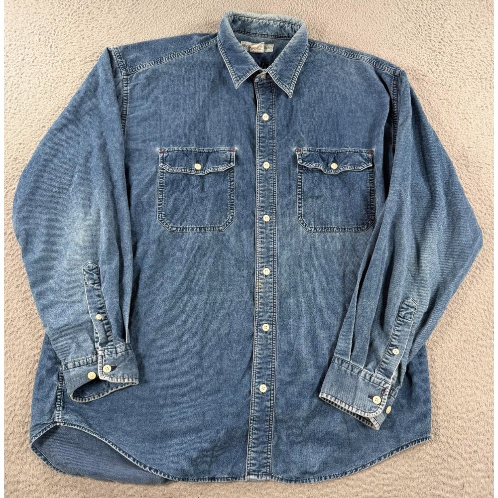 VTG Banana Republic Shirt Mens Large Blue Denim Corduroy Chambray Western